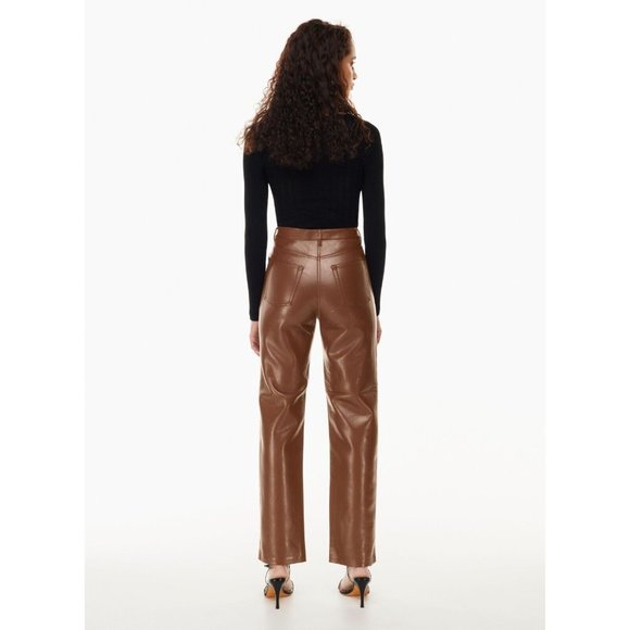 NWOT Aritzia WILFRED Melina Cognac Brown Vegan Leather Trousers Pants, Size 6 - Picture 5 of 14